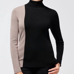 Chico's Black and Tan Colorblock Turtleneck Sweater
